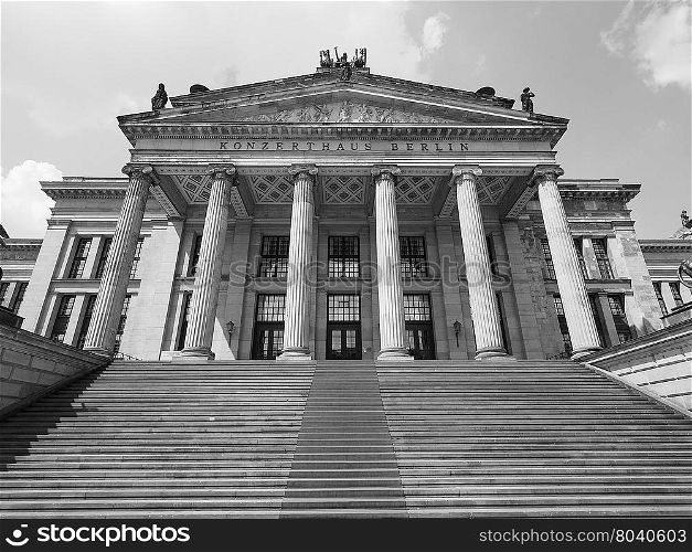 Konzerthaus Berlin in Berlin in black and white. Konzerthaus Berlin concert hall on the Gendarmenmarkt square in central Mitte district in Berlin, Germany in black and white
