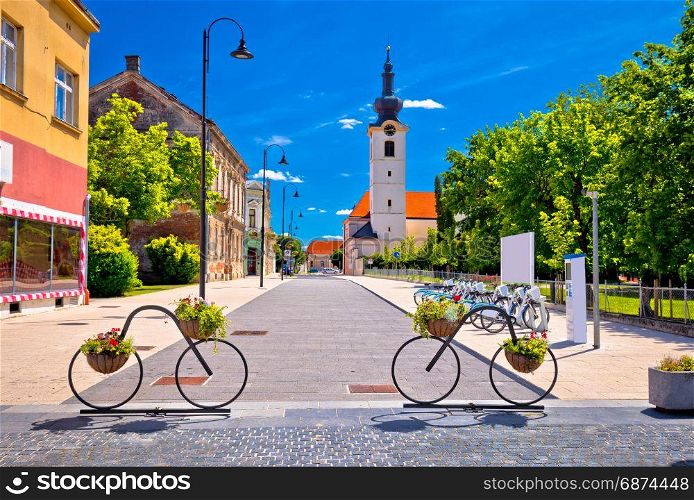 Koprivnica street view, town of bicycles in Podravina region of Croatia