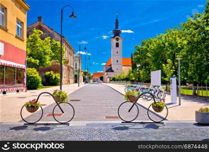 Koprivnica street view, town of bicycles in Podravina region of Croatia