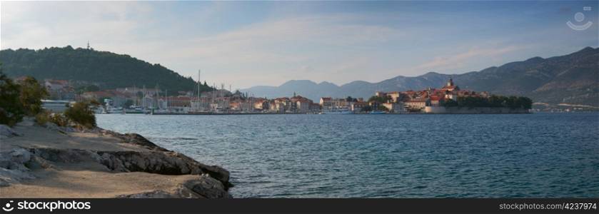 Korcula town in Croatia.. View from above to the ancient Korcula town in Croatia