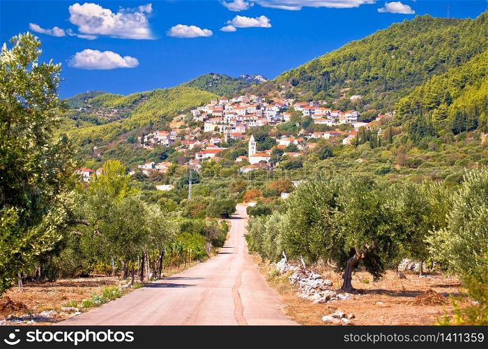 Korcula. Village of Cara in green island landscape view, Korcula island in Dalmatia, Croatia.