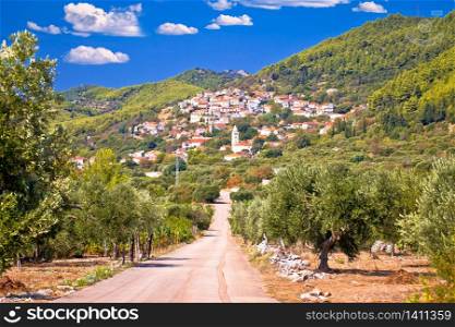 Korcula. Village of Cara in green island landscape view, Korcula island in Dalmatia, Croatia.