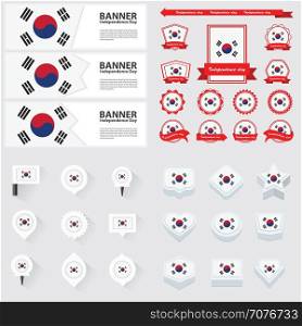 Korea South independence day, infographic, and label Set.
