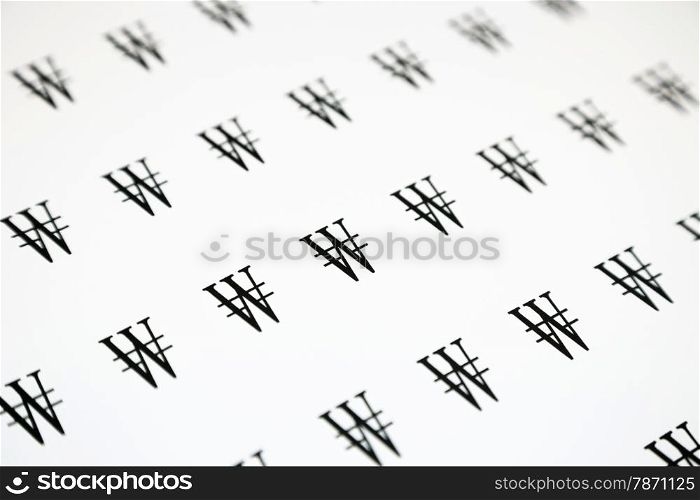 Korean currency, WON sign pattern, black and white background