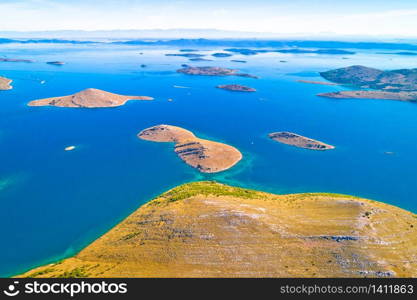 Kornati. Aerial panoramic view of famous Adriatic sea sailing destination, Kornati archipelago national park. Dalmatia region of Croatia