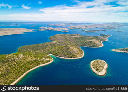 Kornati. Aerial panoramic view of famous Adriatic sea sailing destination, Kornati archipelago national park. Dalmatia region of Croatia