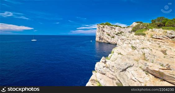 Kornati archipelago national park. Spectacular cliffs of Telascica bay above blue Adriatic sea, Dalmatia region of Croatia