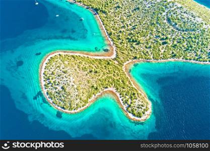 Kornati island archipelago national park aerial turquoise coastline view, Dalmatia region of Croatia