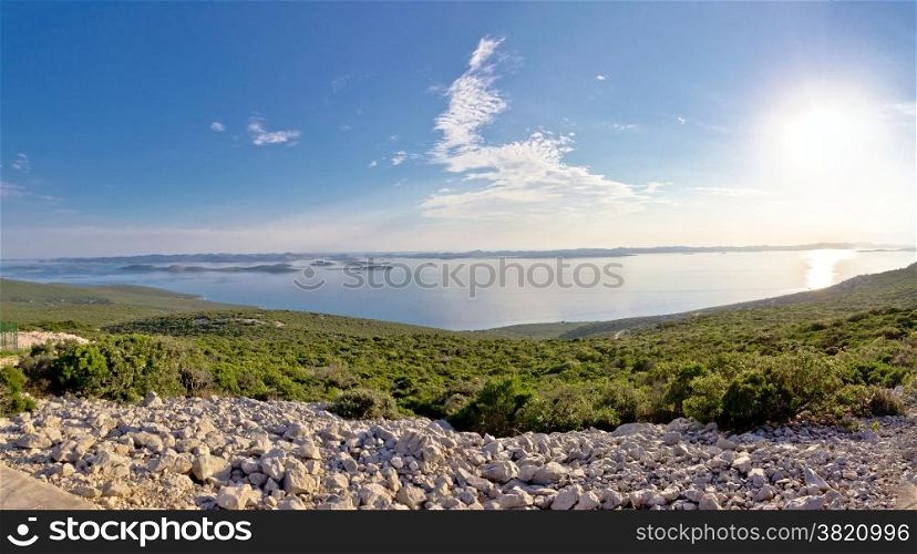 Kornati islands archipelago panoramic view from Pasman peak, Croatia