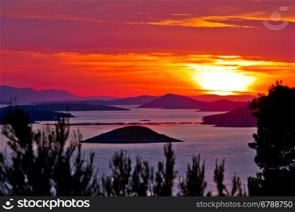 Kornati national park archipelago sunset view, Dalmatia, Croatia