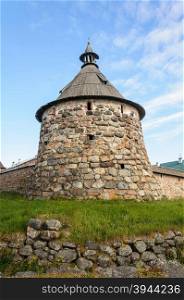 Korozhnaya tower of Solovetsky monastery on Solovki (Solovetsky archipelago), sunny summer day