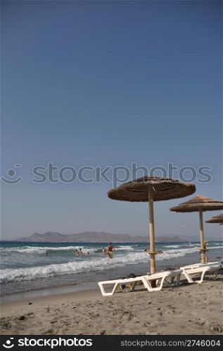 KOS - AUGUST 22 2010: beautiful beach in Kos, Greece (Turkey on the background)August 22, 2010 in Kos, GREECE