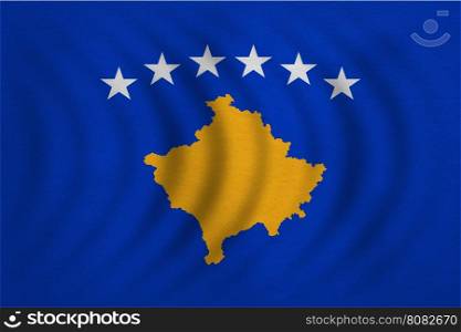 Kosovan national official flag. Patriotic symbol, banner, element, background. Correct colors. Flag of Kosovo wavy with real detailed fabric texture, accurate size, illustration