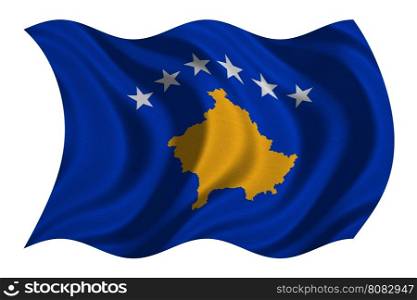 Kosovan national official flag. Patriotic symbol, banner, element, background. Correct colors. Flag of Kosovo with real detailed fabric texture wavy isolated on white 3D illustration