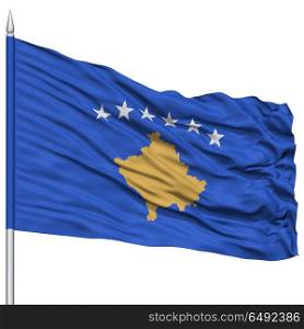 Kosovo Flag on Flagpole , Flying in the Wind, Isolated on White Background