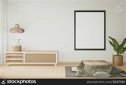 kotatsu low table and pillow ontatami mat, room japan and frame mock up.3D rednering