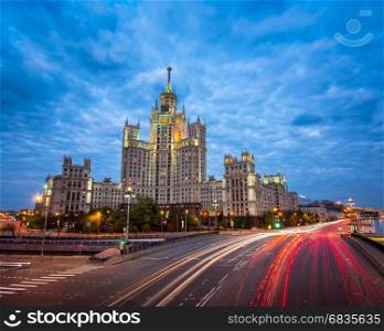 Kotelnicheskaya Embankment Building, One of the Moscow Seven Sisters in the Evening, Moscow, Russia