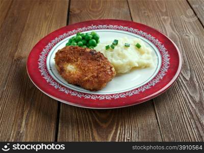 Kotlet schabowy - Polish variety of pork breaded cutlet coated with breadcrumbs similar to Viennese schnitzel,[