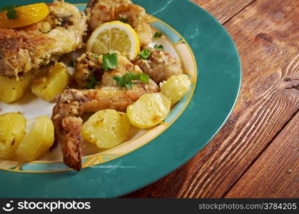 Kotopoulo Lemonato.Greek Lemon Chicken with Crispy Potatoes