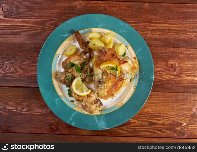 Kotopoulo Lemonato.Greek Lemon Chicken with Crispy Potatoes