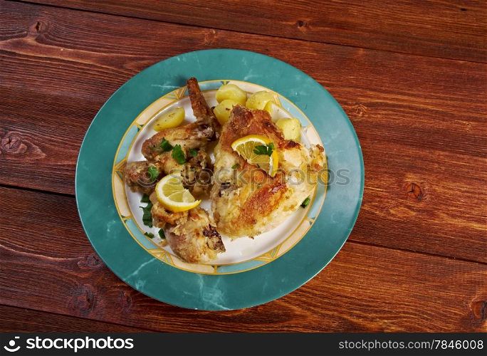 Kotopoulo Lemonato.Greek Lemon Chicken with Crispy Potatoes