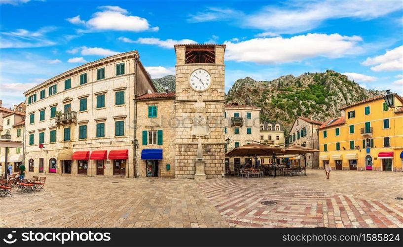 Kotor Old Town Clock Tower panorama, Montenegro.