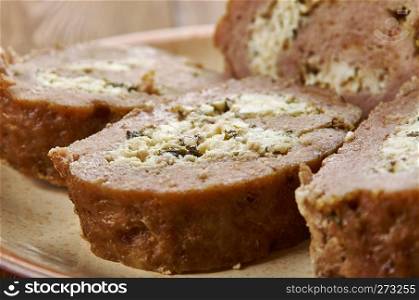 Kottfarslimpa  - Swedish meatloaf stuffed with cheese and herbs