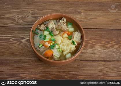 Kottsoppa med klimp - meat and vegetable soup eaten in Sweden.