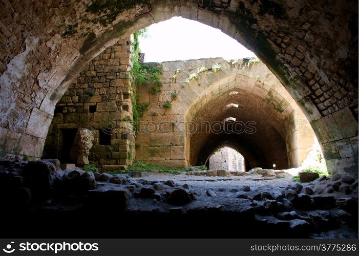 Krak des Chevaliers, citadel tower, fortification castle walls , crusaders fortress, Syria