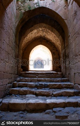 Krak des Chevaliers, citadel tower, fortification castle walls , crusaders fortress, Syria