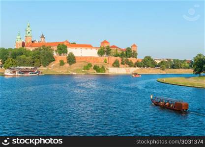 Krakow, Poland - August 11, 2017: landmark city - on the banks o. Wawel Castle is located on a hill at an altitude of 228 meters on the bank of the Vistula River in Krakow. From the 11th to the beginning of the 17th century, the Wawel Castle was the residence of Polish kings and was the center of the country&rsquo;s spiritual and political power.