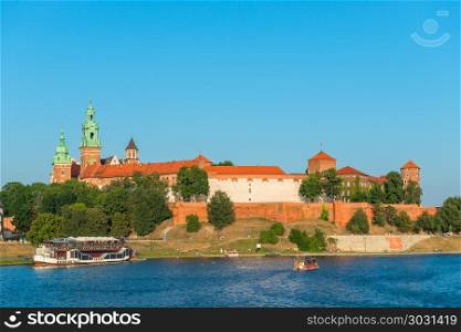 Krakow, Poland - August 11, 2017: landmark of the city - Wawel C. Wawel Castle is located on a hill at an altitude of 228 meters on the bank of the Vistula River in Krakow. From the 11th to the beginning of the 17th century, the Wawel Castle was the residence of Polish kings and was the center of the country&rsquo;s spiritual and political power.