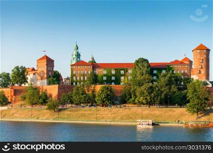 Krakow, Poland - August 11, 2017: medieval famous landmark of th. Wawel Castle is located on a hill at an altitude of 228 meters on the bank of the Vistula River in Krakow. From the 11th to the beginning of the 17th century, the Wawel Castle was the residence of Polish kings and was the center of the country&rsquo;s spiritual and political power.