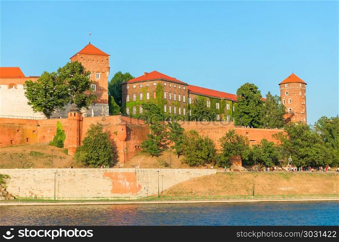 Krakow, Poland - August 11, 2017: Wawel Castle on the banks of t. Wawel Castle is located on a hill at an altitude of 228 meters on the bank of the Vistula River in Krakow. From the 11th to the beginning of the 17th century, the Wawel Castle was the residence of Polish kings and was the center of the country&rsquo;s spiritual and political power.
