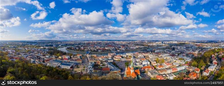 Krakow, Poland - October 30, 2019: Panorama of Krakow from Podgorze district view to river and city center