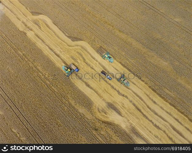 Krasnodar, Russia - July 22, 2017: Harvesting wheat harvester. Agricultural machines harvest grain on the field. Agricultural machinery in operation.. Harvesting wheat harvester. Agricultural machines harvest grain on the field.