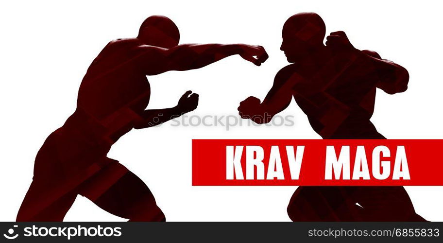 Krav maga Class with Silhouette of Two Men Fighting. Krav maga