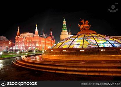 kremlin and museum in moscow russia at night