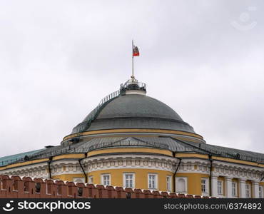 Kremlin Moscow Dome of Senate building Russian Flag tower. Kremlin Moscow Dome of Senate building Russian Flag tower.
