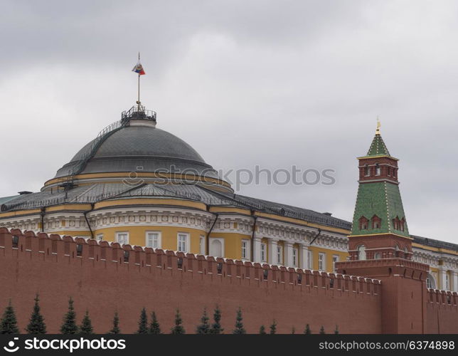 Kremlin Moscow Dome of Senate building Russian Flag tower. Kremlin Moscow Dome of Senate building Russian Flag tower.