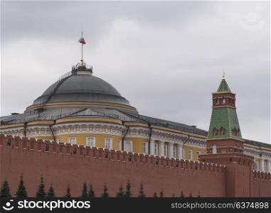 Kremlin Moscow Dome of Senate building Russian Flag tower. Kremlin Moscow Dome of Senate building Russian Flag tower.