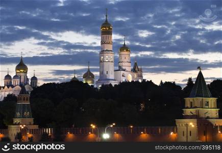 Kremlin Moscow Russia on against dramatic sunset sky
