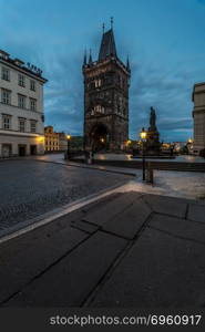 Krizovnicke Square and Old Town Bridge Tower at Charles Bridge, Prague, Czech Republic