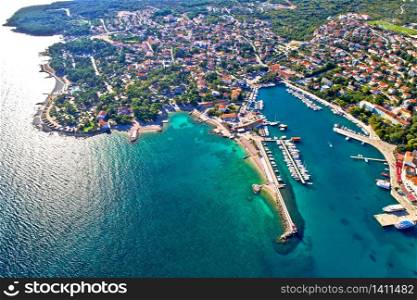 Krk. Idyllic Adriatic island town of Krk aerial view, Kvarner bay of Croatia