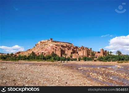 Ksar of Ait Benhaddou, the famous tourist sightseeing for Moroccan earthen clay architecture. Ouarzazate, Morocco.