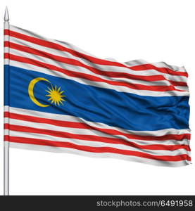 Kuala Lumpur City Flag on Flagpole, Capital City of Malaysia, Flying in the Wind, Isolated on White Background