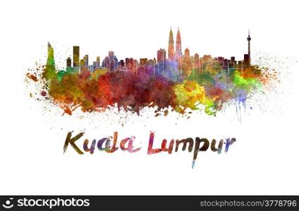 Kuala Lumpur skyline in watercolor splatters with clipping path. Kuala Lumpur skyline in watercolor