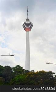 Kuala Lumpur Tower (Menara) in Kuala Lumpur, Malaysia. The tower reaches 421 m which currently makes it the second tallest freestanding tower in the world.