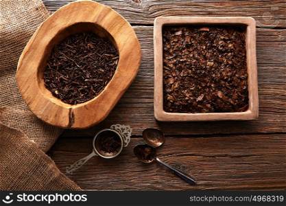 Kukicha and Bancha tea on wooden background table board