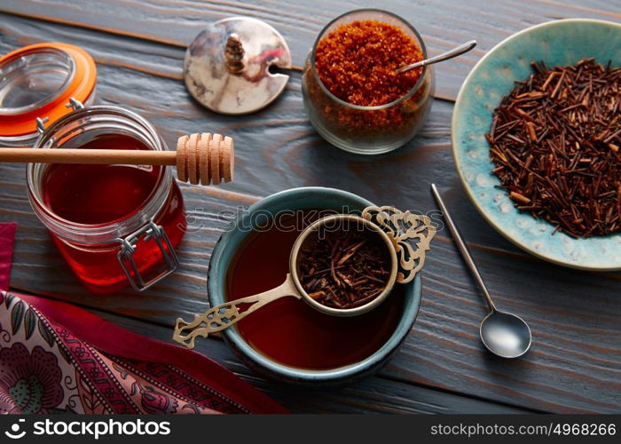 kukicha tea served in bowl on wooden table board